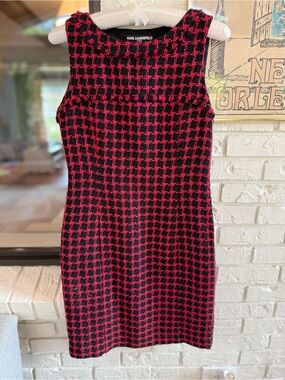 Karl Lagerfeld Red and Black Tweed Sheath Dress